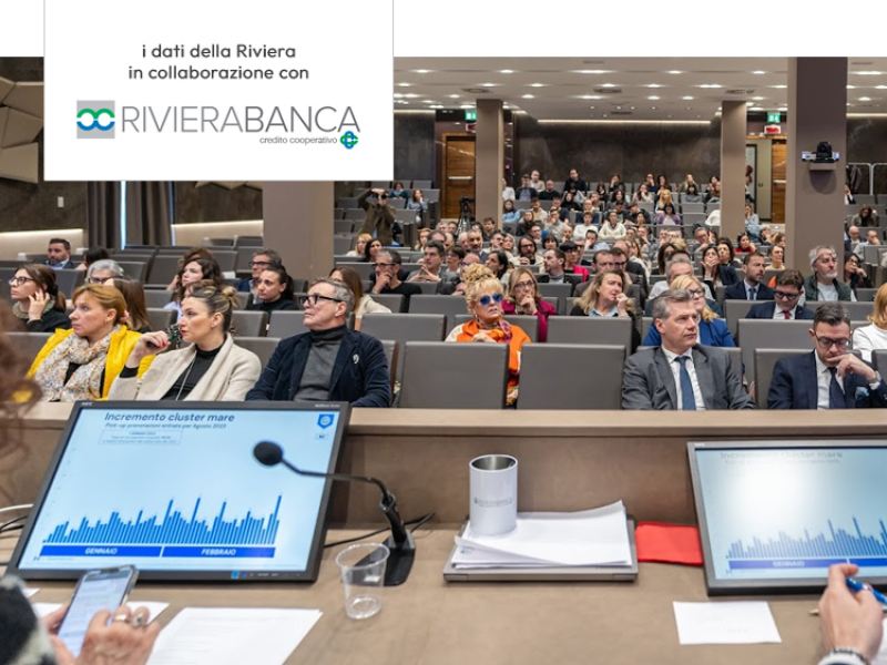 Conferenza sui dati della Riviera, organizzata in collaborazione con RivieraBanca, con numerosi partecipanti.