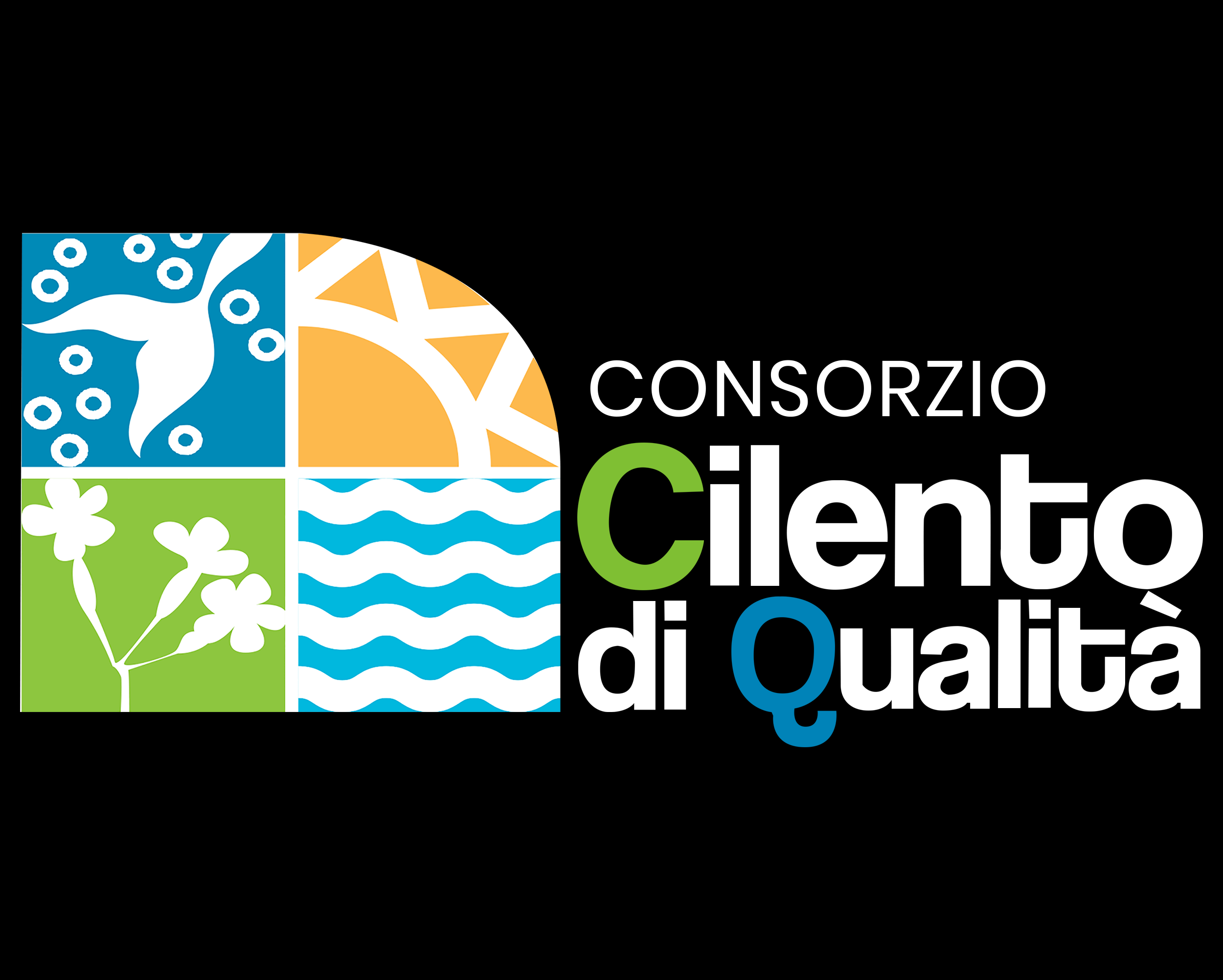 Logo del Consorzio Cilento di Qualità con simboli naturali e marini colorati.